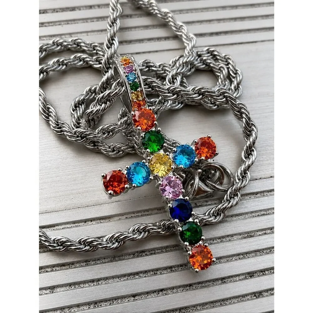 Silver Multicolor cross necklace